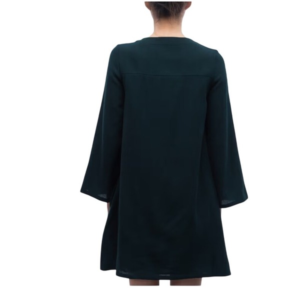 A.P.C. Rue Madame Paris Wool Bell Sleeve Box Pleat Dark Teal Mini Dress 38 - Picture 5 of 14